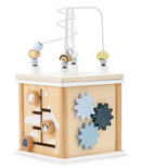 Cubo educacional de madeira com formas entrelaçadas - classificador de formas