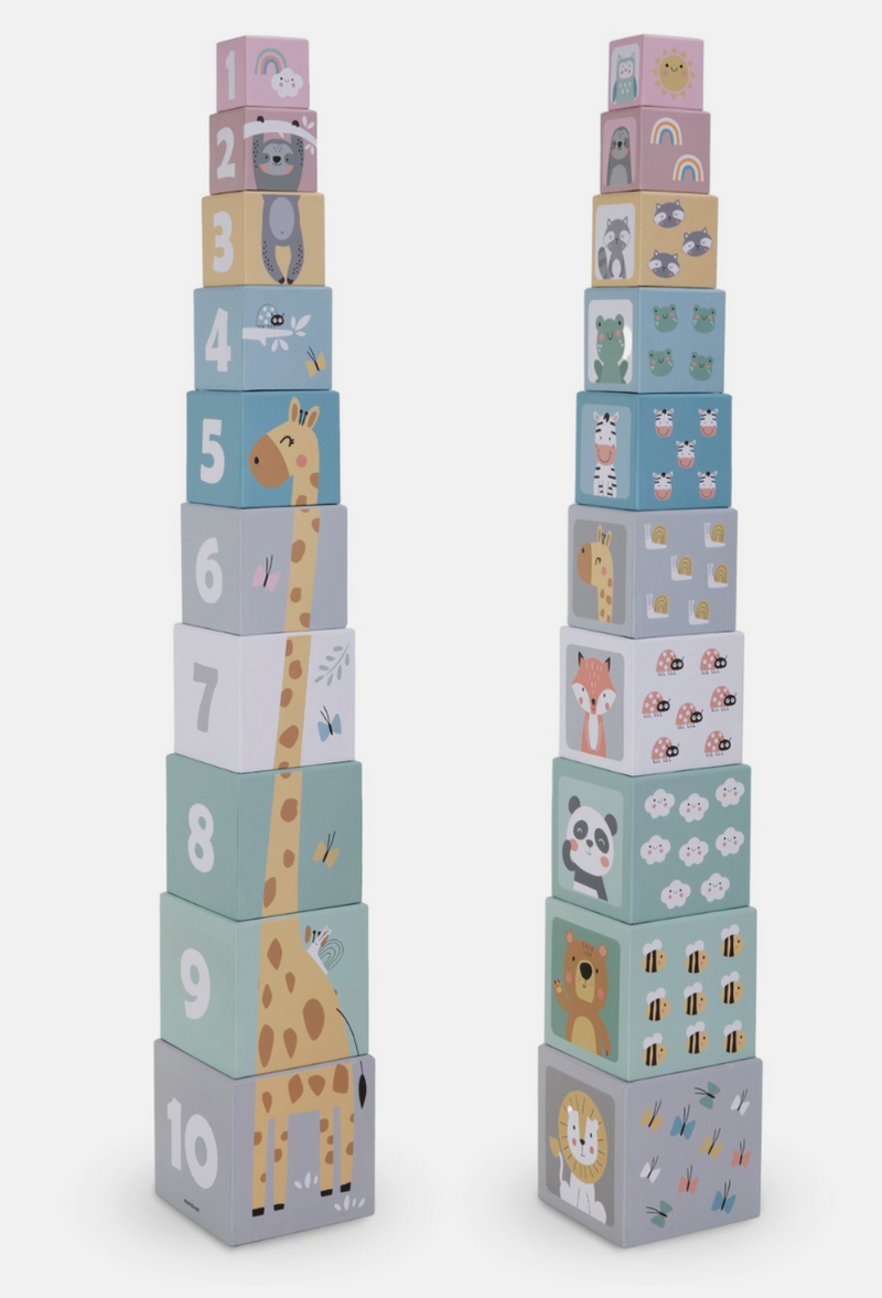 Torre empilhável para crianças com 10 elementos - números e animais